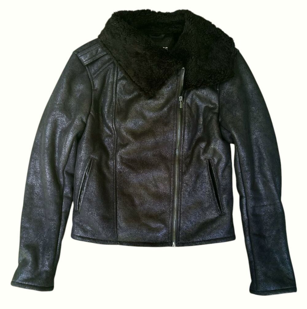 Express Faux Fur Black Bomber Jacket Women's XS
